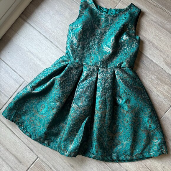 The Children's Place - Girls Holiday Dress - Shiny Green & Gold - Size 14 - Picture 2 of 7